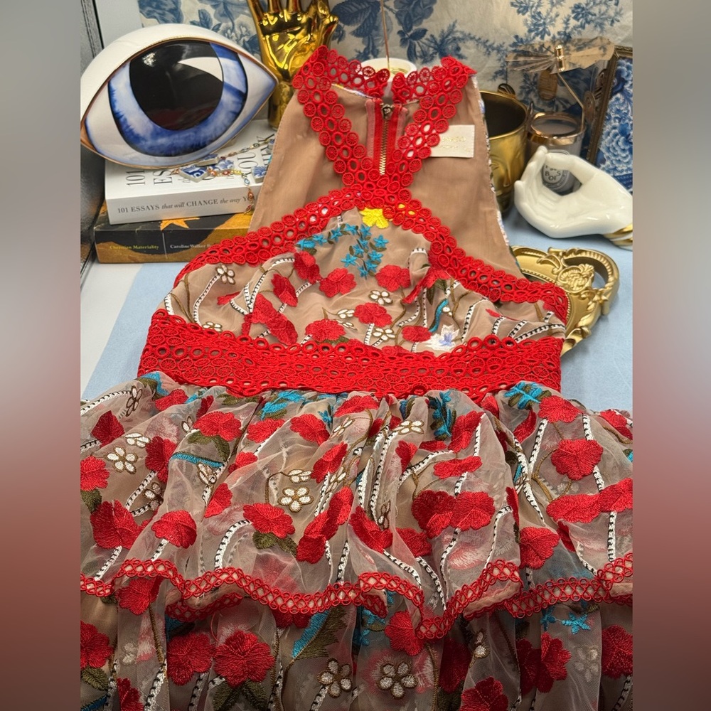 🆕 BRONX & BANCO 🧿 NWOT Ivanka Embroidered Red Ruffled Mini Dress, Sz XS US 2 - Picture 14 of 16